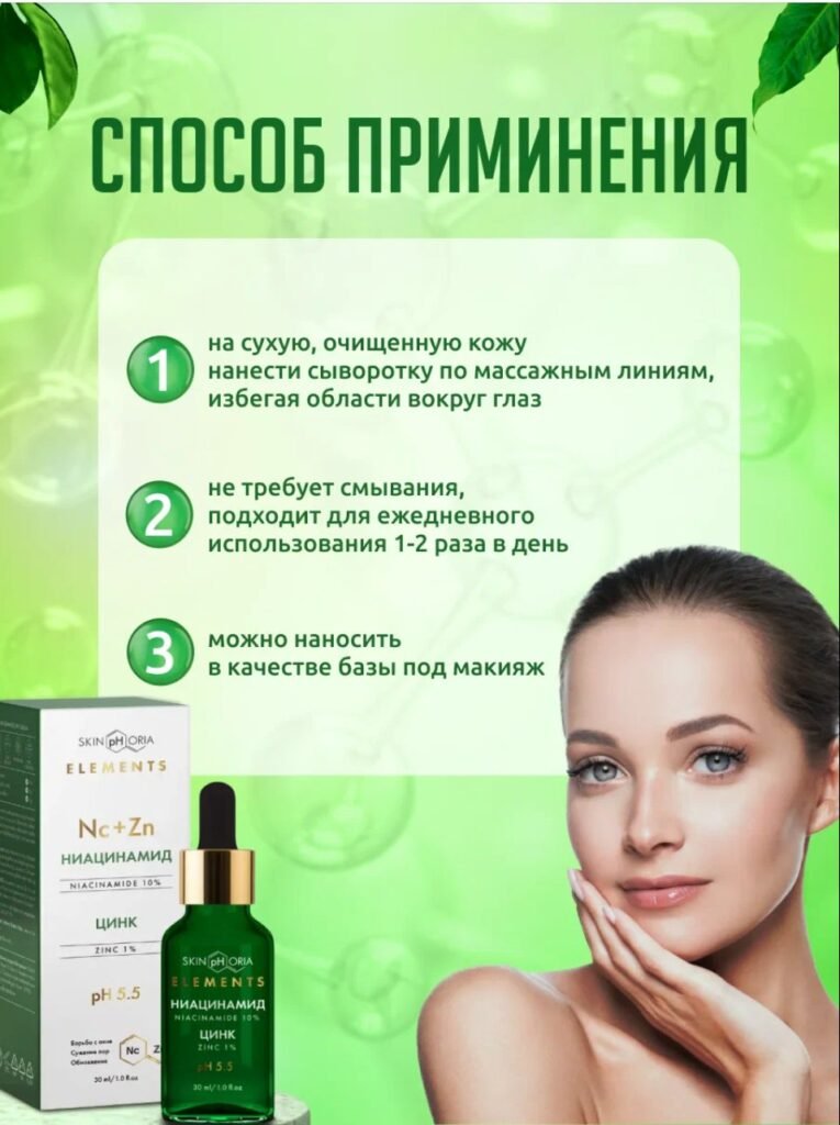 SKIN pHORIA niacinamide and zinc serum — how-to-use product card